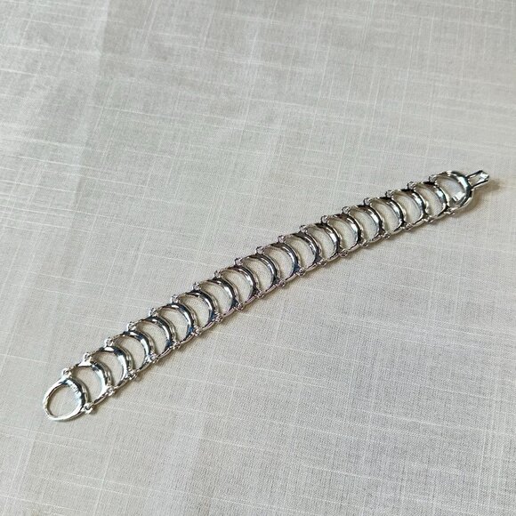 Vintage Monet Silver Tone Crescent Moon Rhinestone Bracelet - Picture 6 of 10